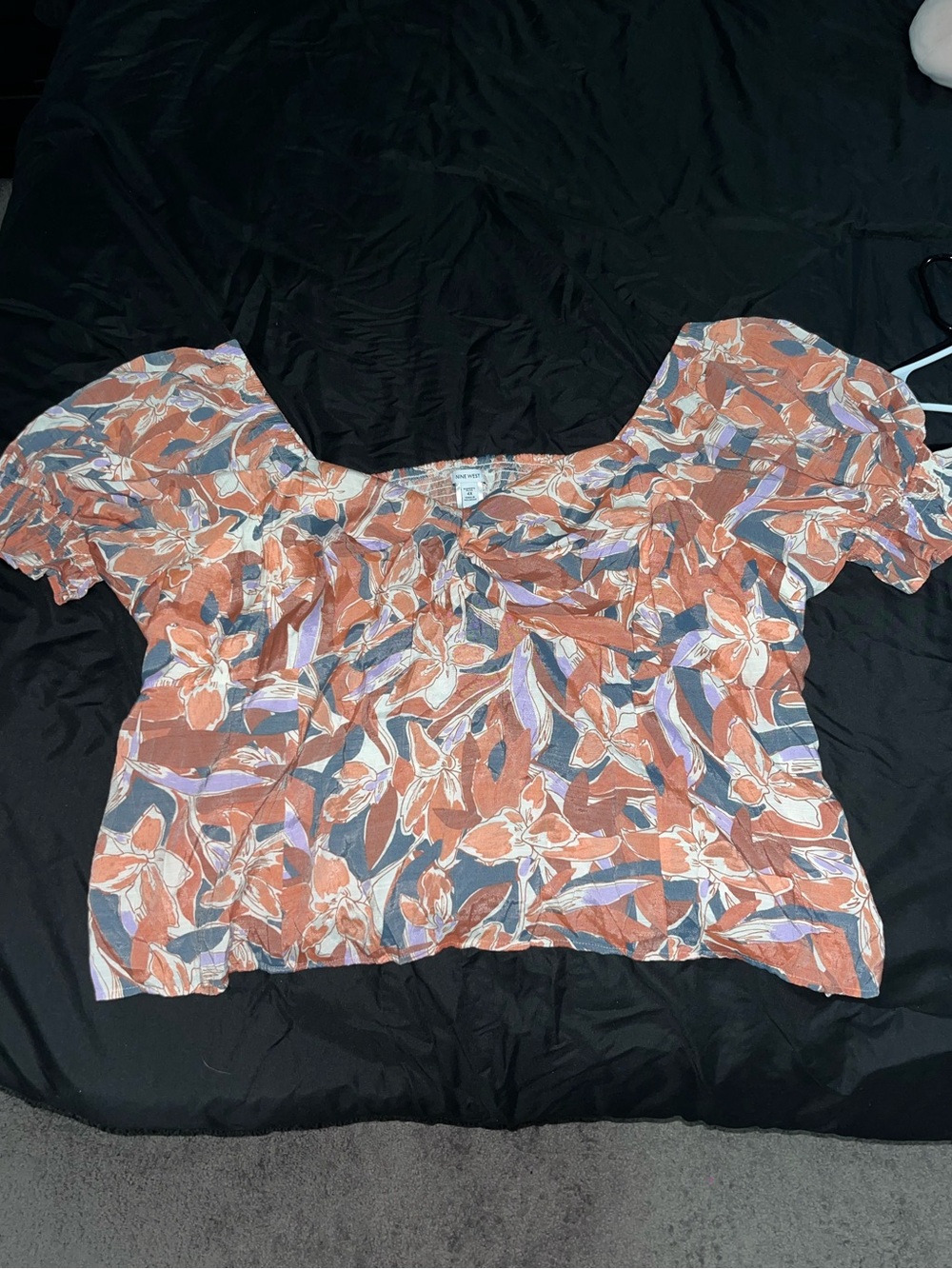 Nine West Rust Floral Puff-Sleeve Crop Top